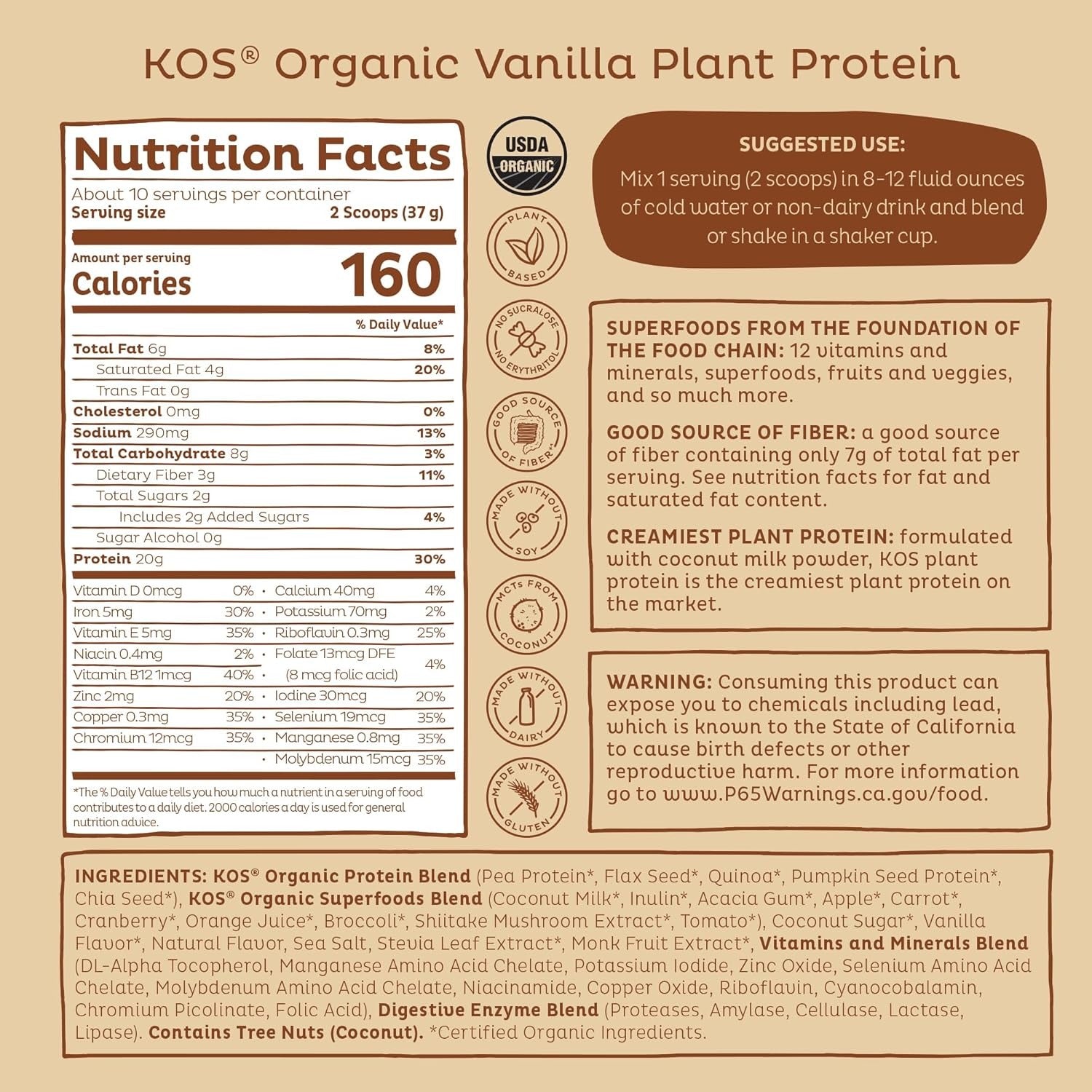 Organic Plant Based Protein Powder - Vanilla