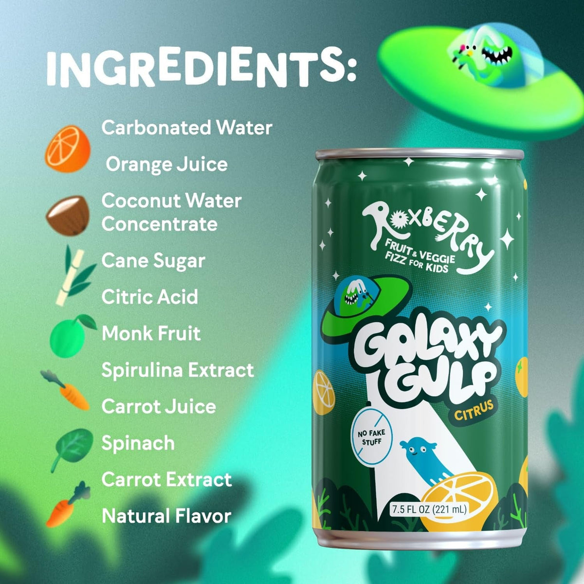 Fruit & Veggie Fizz for Kids - Galaxy Gulp Orange Citrus (4 Pack)