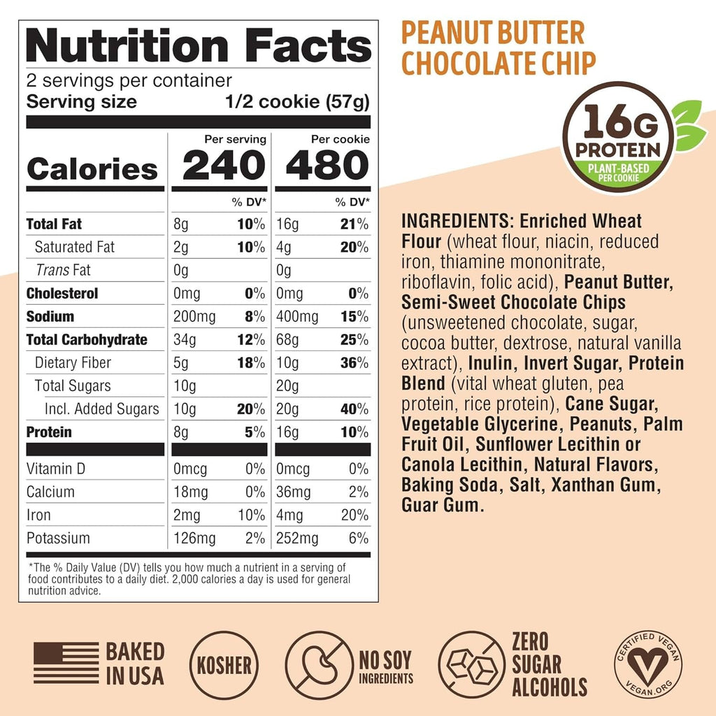 Peanut Butter Chocolate Chip Complete Vegan Cookies (4CT)
