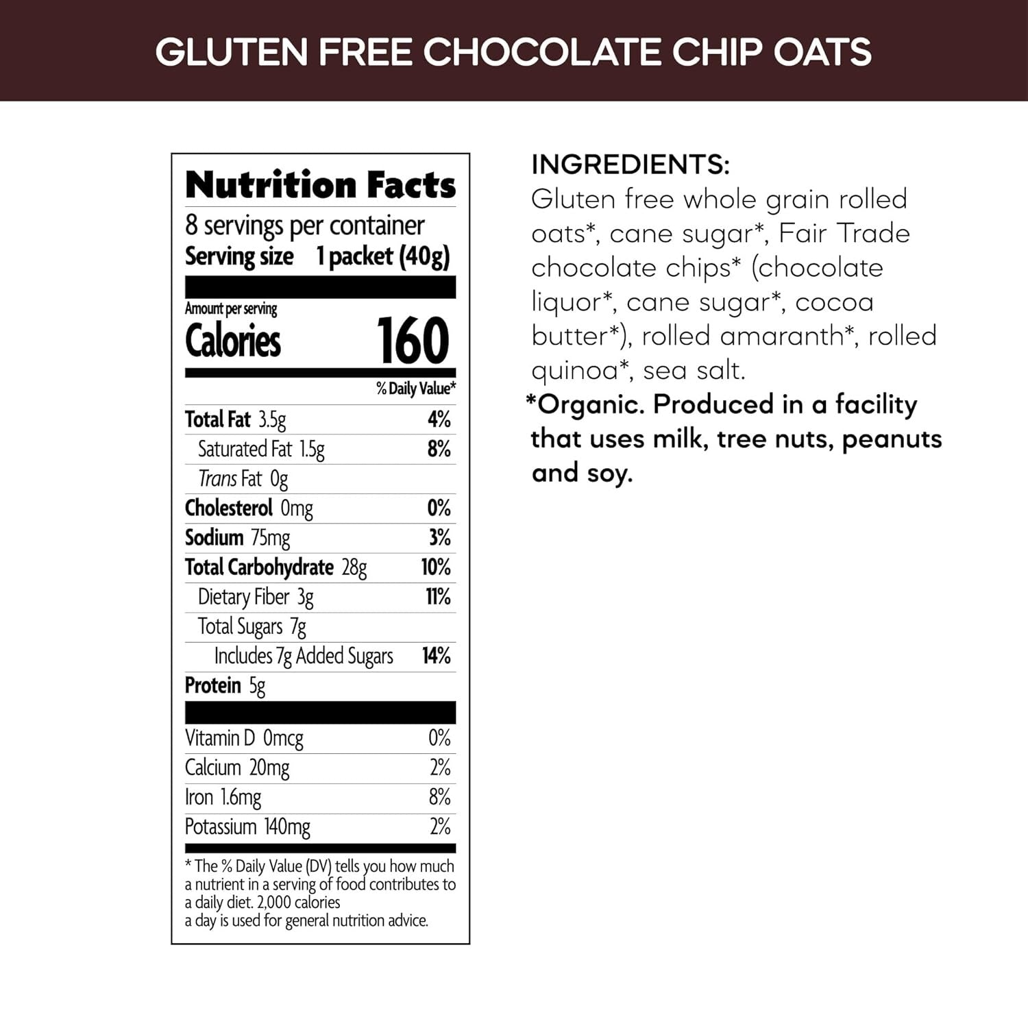 Organic Gluten Free Chocolate Chip Oatmeal