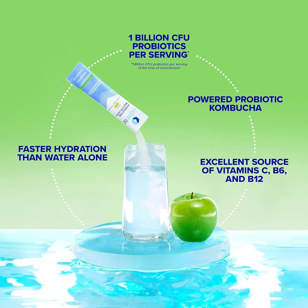 Hydration Multiplier + Powdered Probiotic Kombucha Drink Mix - Apple