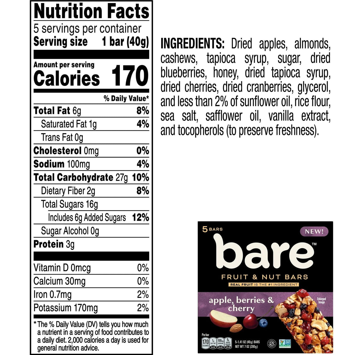 Fruit & Nut Bars Apple/Berries/Cherry (5 CT)