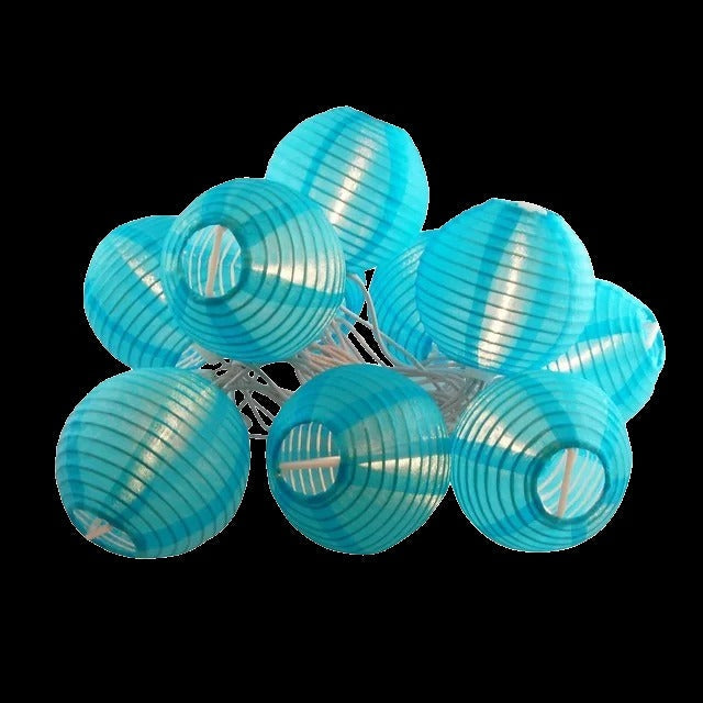 Electric String Lights with 10 Nylon Lanterns - Turquoise