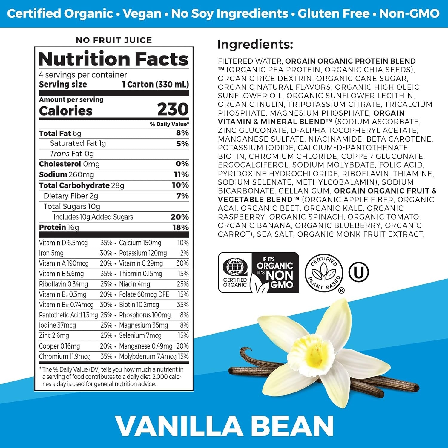 Organic Vanilla Bean Protein Shake (4 Pack)
