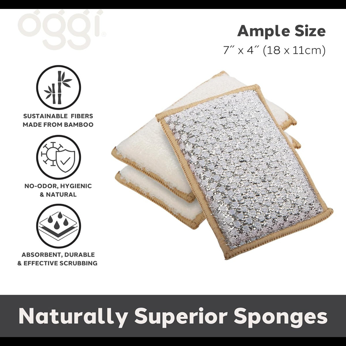 Bamboo Scrub Sponges - White/Khaki (3 CT)
