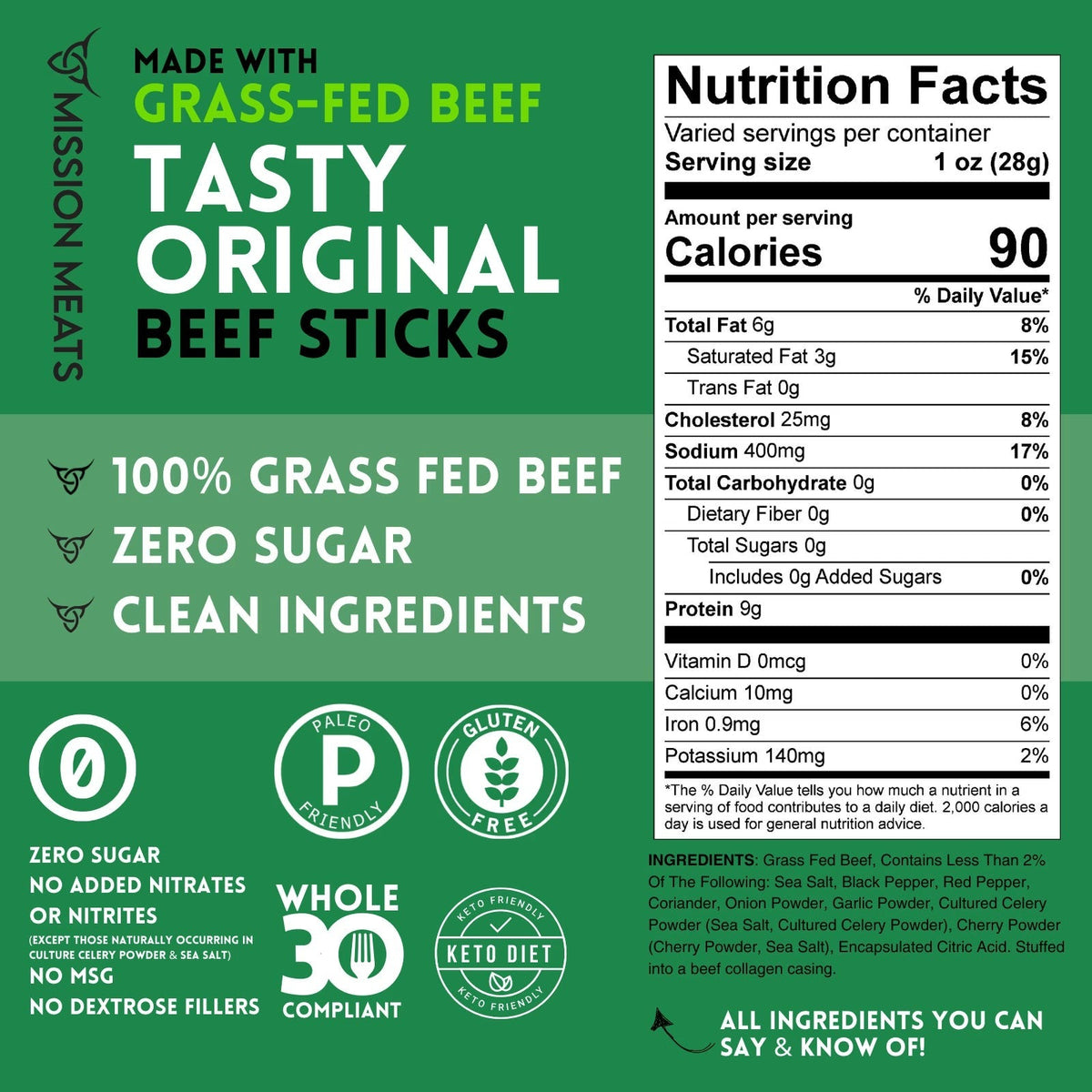 Zero Sugar Grass-Fed Beef Sticks (6 CT)
