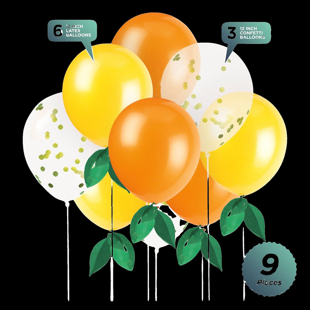 Citrus Fruit Solid & Confetti Filled Latex Balloon Bouquet Kit (9 CT)