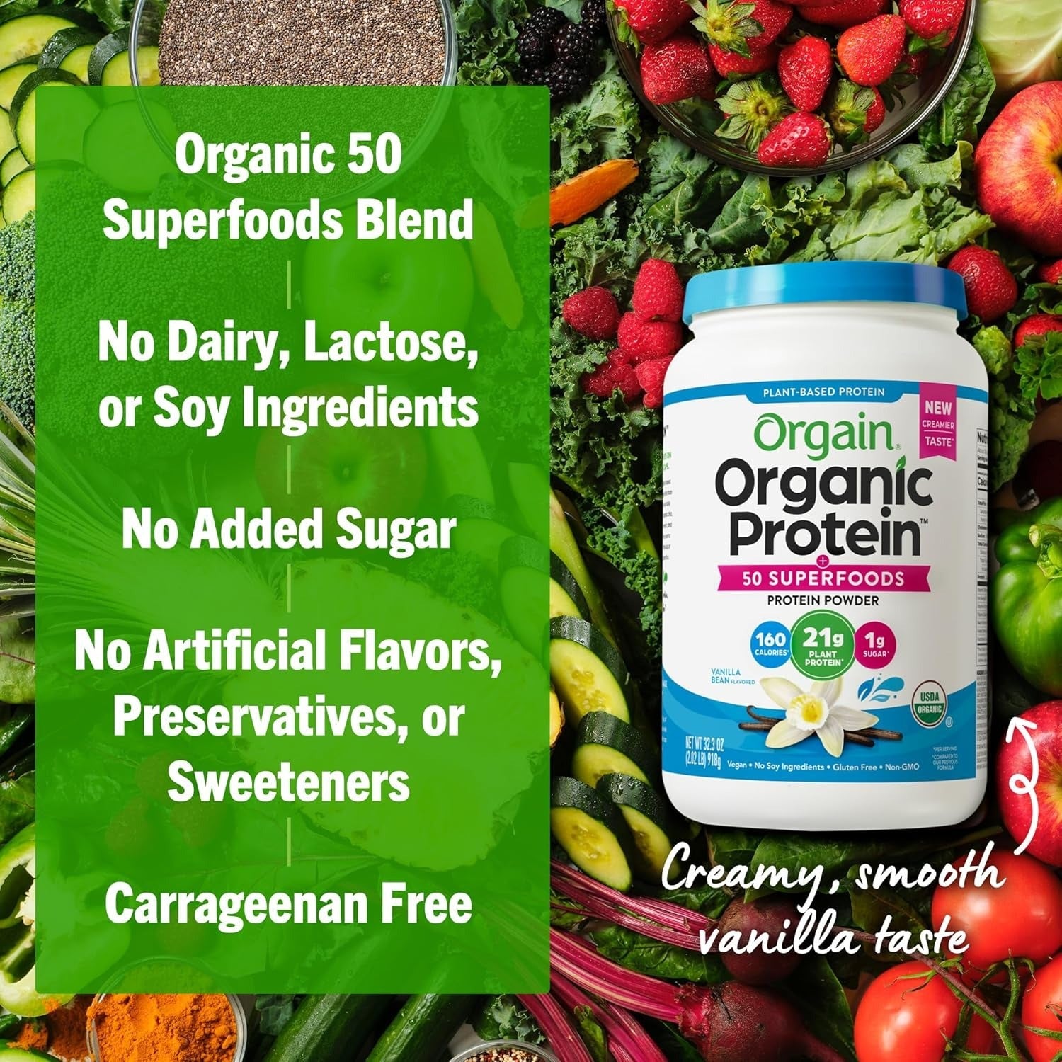 Organic Protein And Superfoods Plant Based Protein Powder - Vanilla Bean