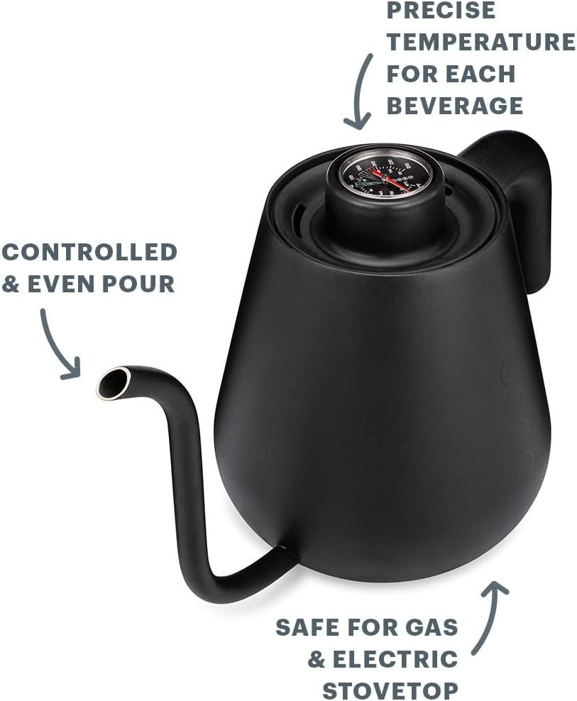 Stainless Steel Gooseneck Stovetop Kettle, Black