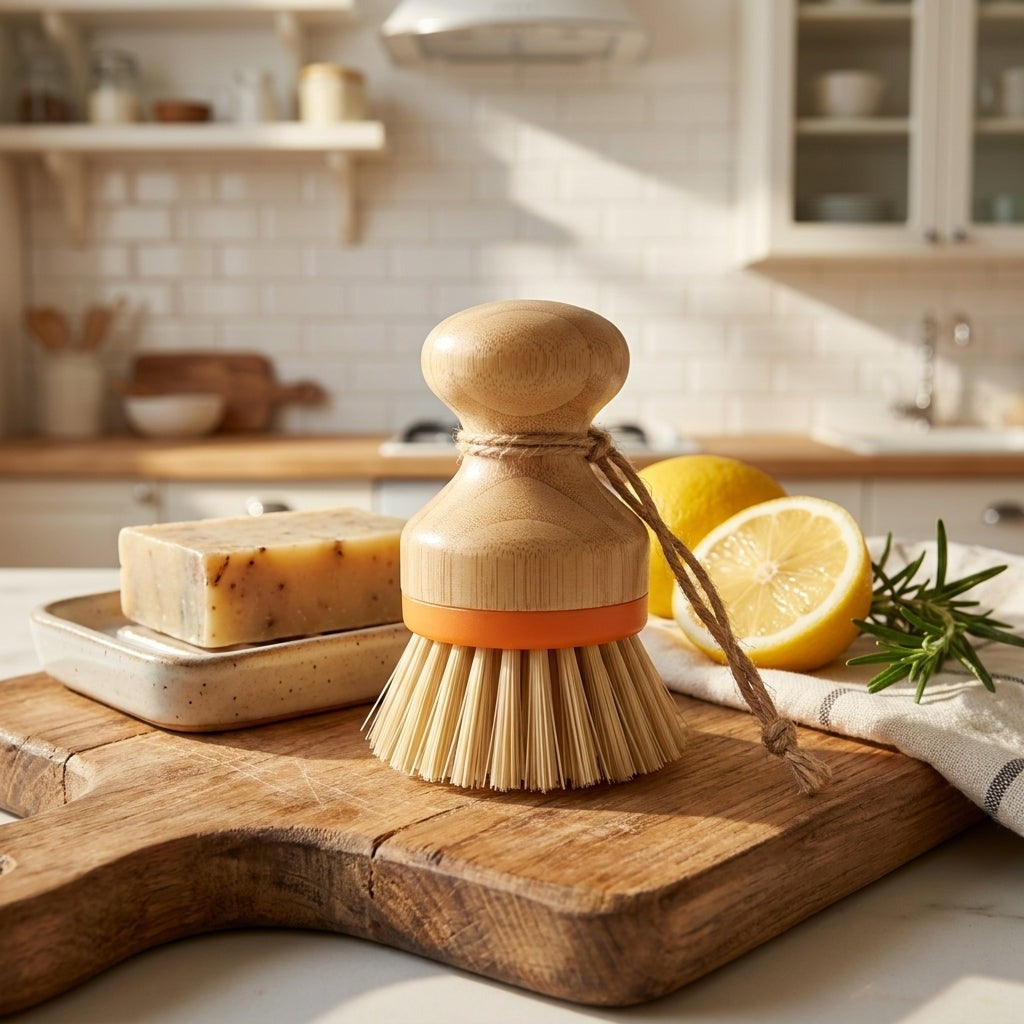 Bamboo Palm Dish Brush - Orange