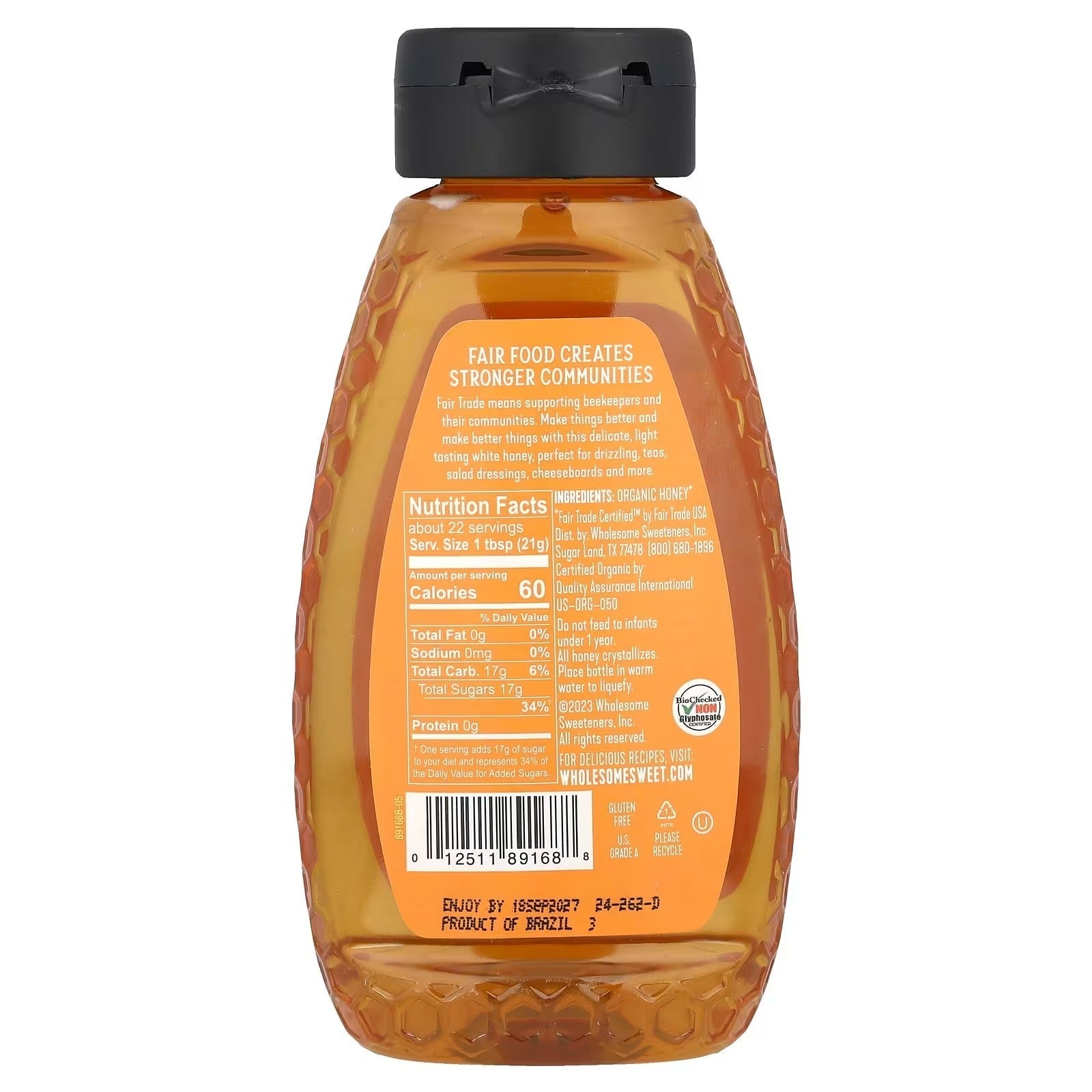 Raw Organic White Honey Fair Trade Certified Squeeze