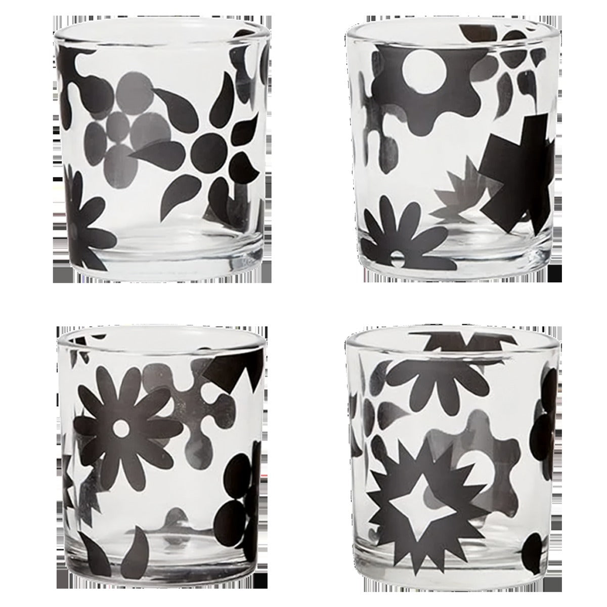 Black Pattern Glasses - Set of 4