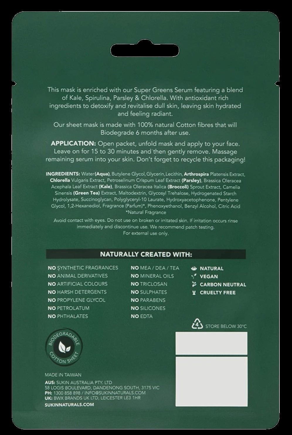 Super Greens Detoxifying Biodegradable Sheet Mask