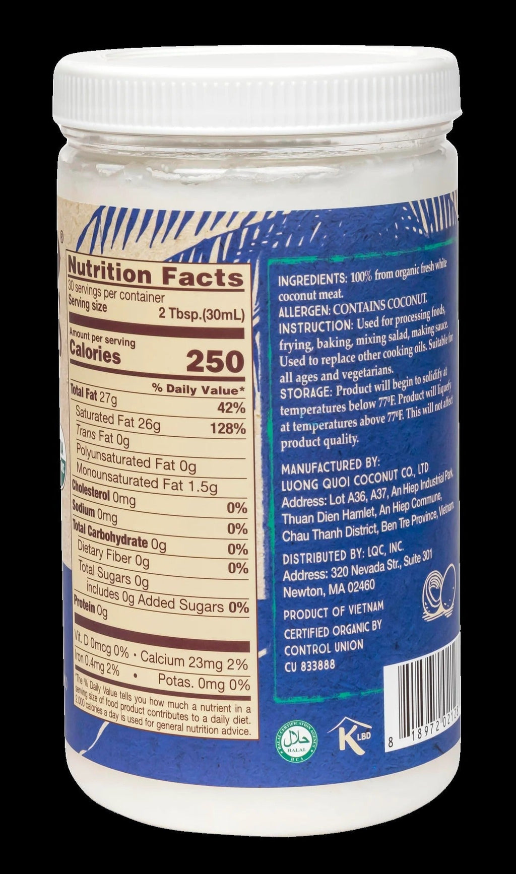 Organic Virgin Coconut Oil - 30 oz Cold Pressed