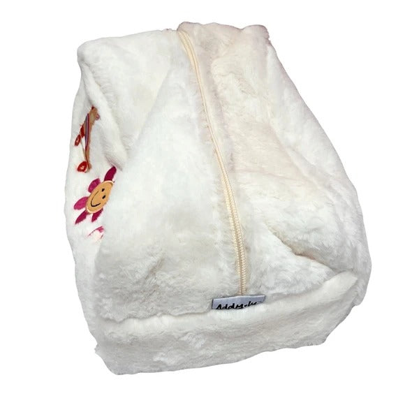 Retro Embroid Faux Fur Cosmetic Bag