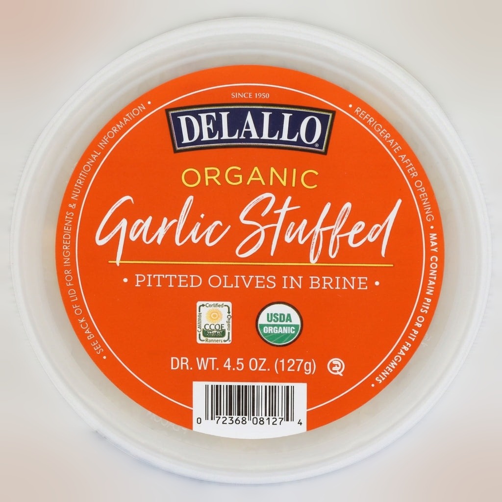 Organic Garlic Stuffed Pitted Olives In Brine