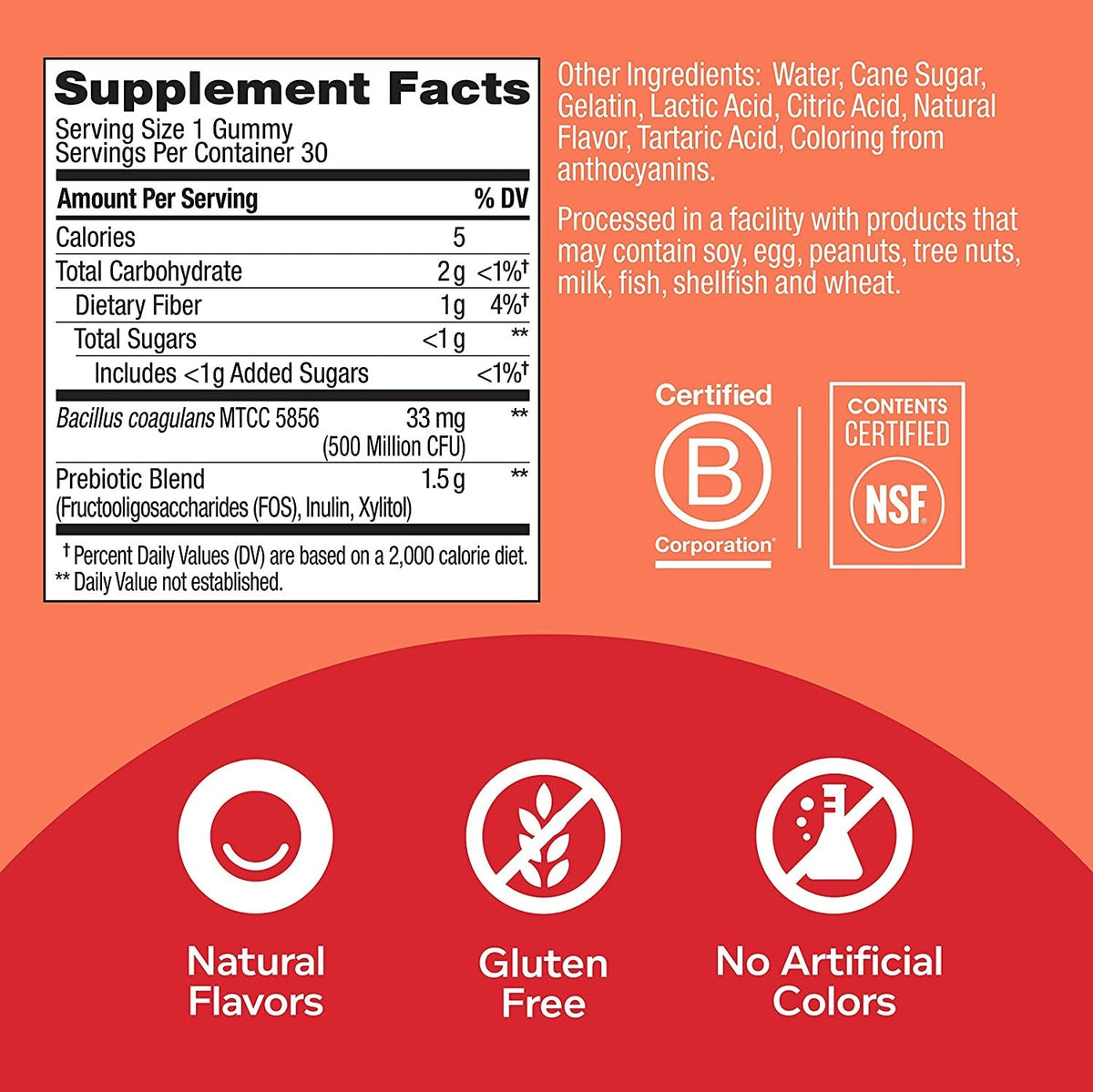 Probiotic & Prebiotic Gummies Peach 30Ct