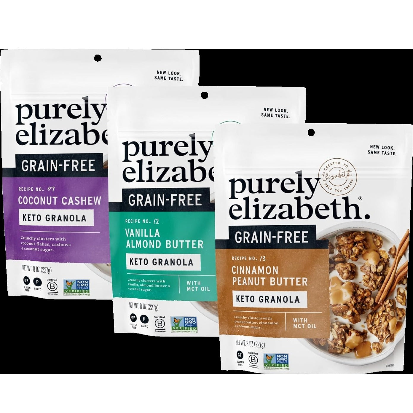 Grain-Free Nut Granola Variety Pack - Cinnamon Peanut Butter, Coconut Cashew, Vanilla Almond Butter (3 Pack)