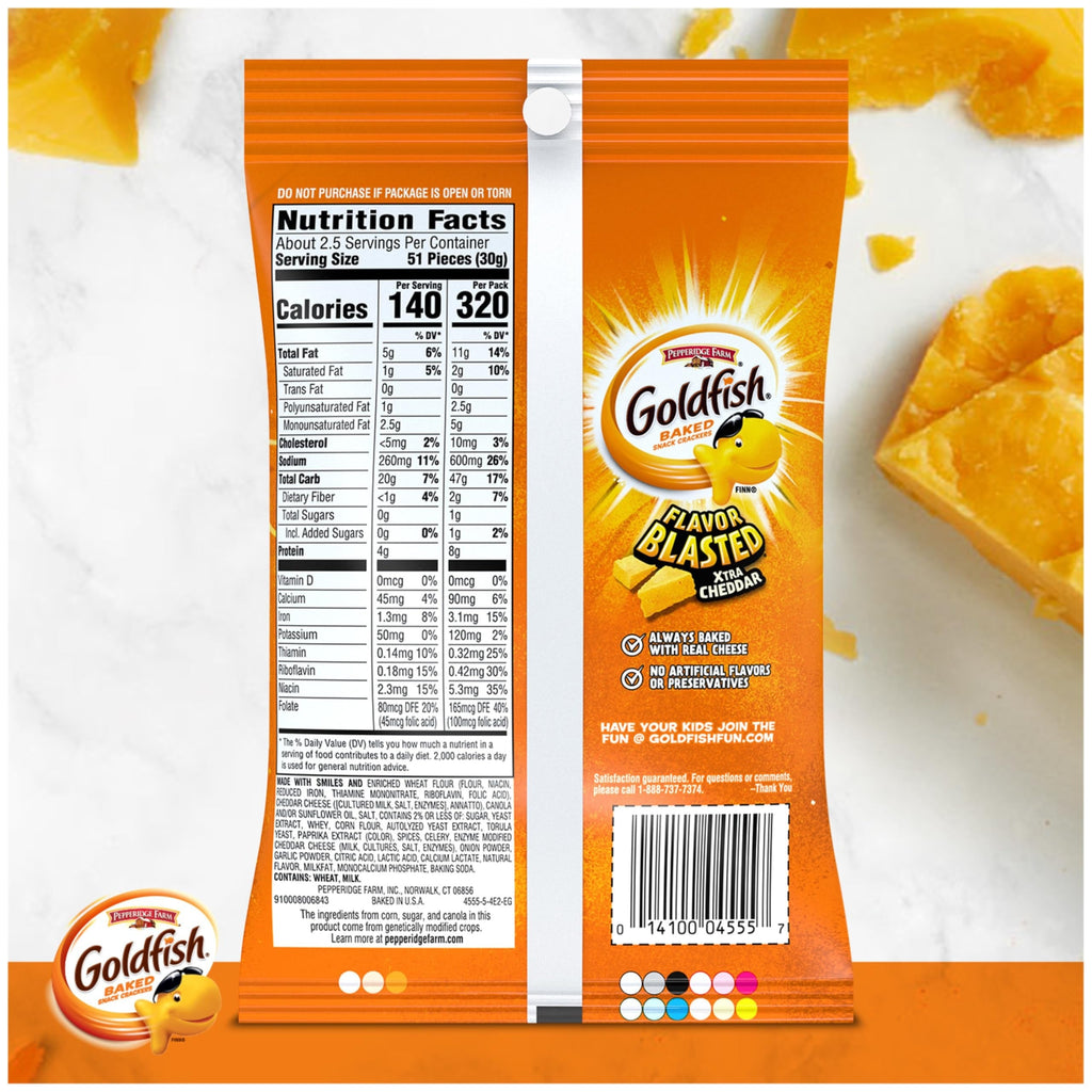 Pepperidge Farm Goldfish Snack Crackers, Flavor Blasted Xtra Cheddar
