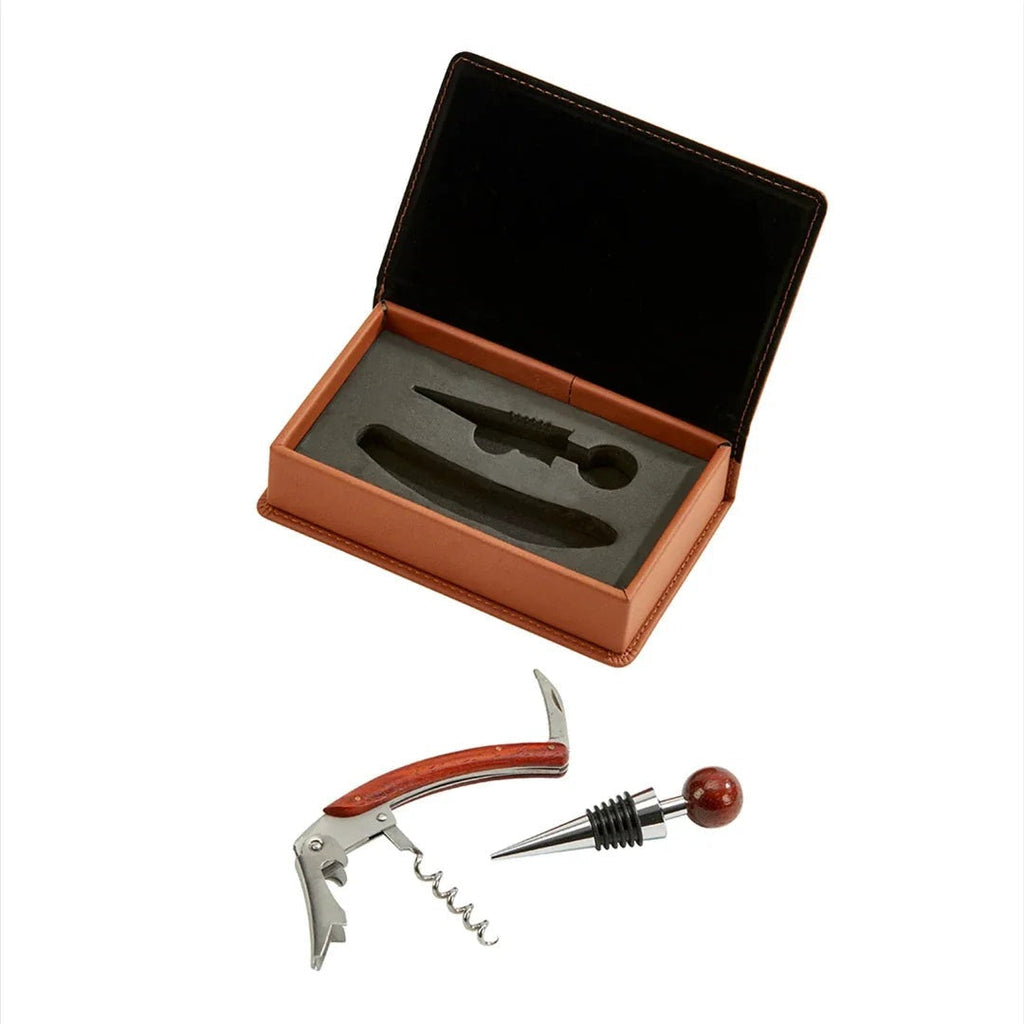 Caramel Leatherette 2-Piece Bar Tool Set