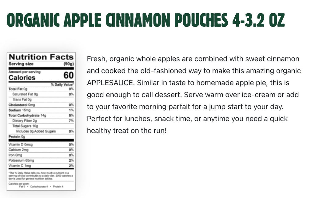 Organic Cinnamon Apple Sauce (4 Pack)
