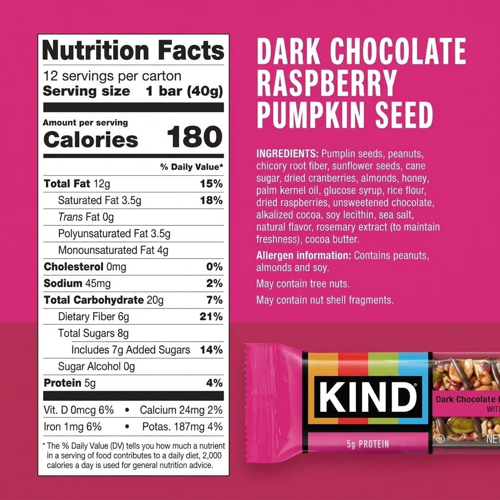 Dark Chocolate Raspberry Pumpkin Seed Bars (12 CT)