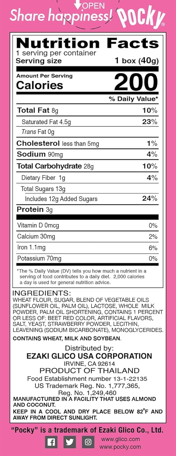 Pocky Strawberry Cream Covered Biscuit Sticks (20 CT)