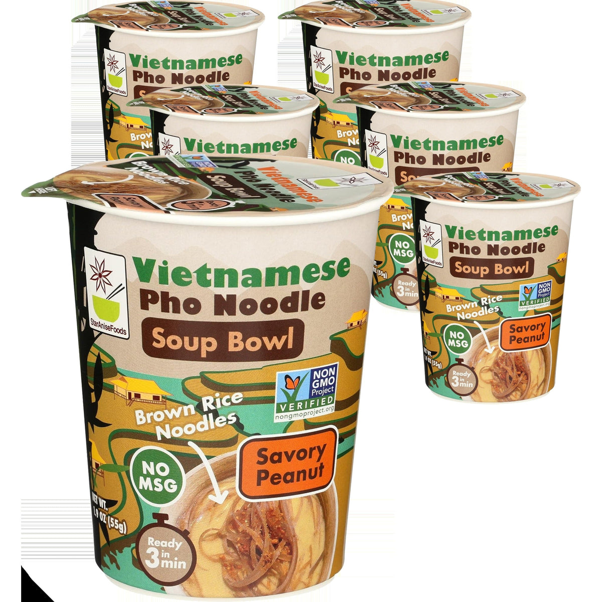 Savory Peanut Vietnamese Pho Noodle Soup Bowl (6 Pack)