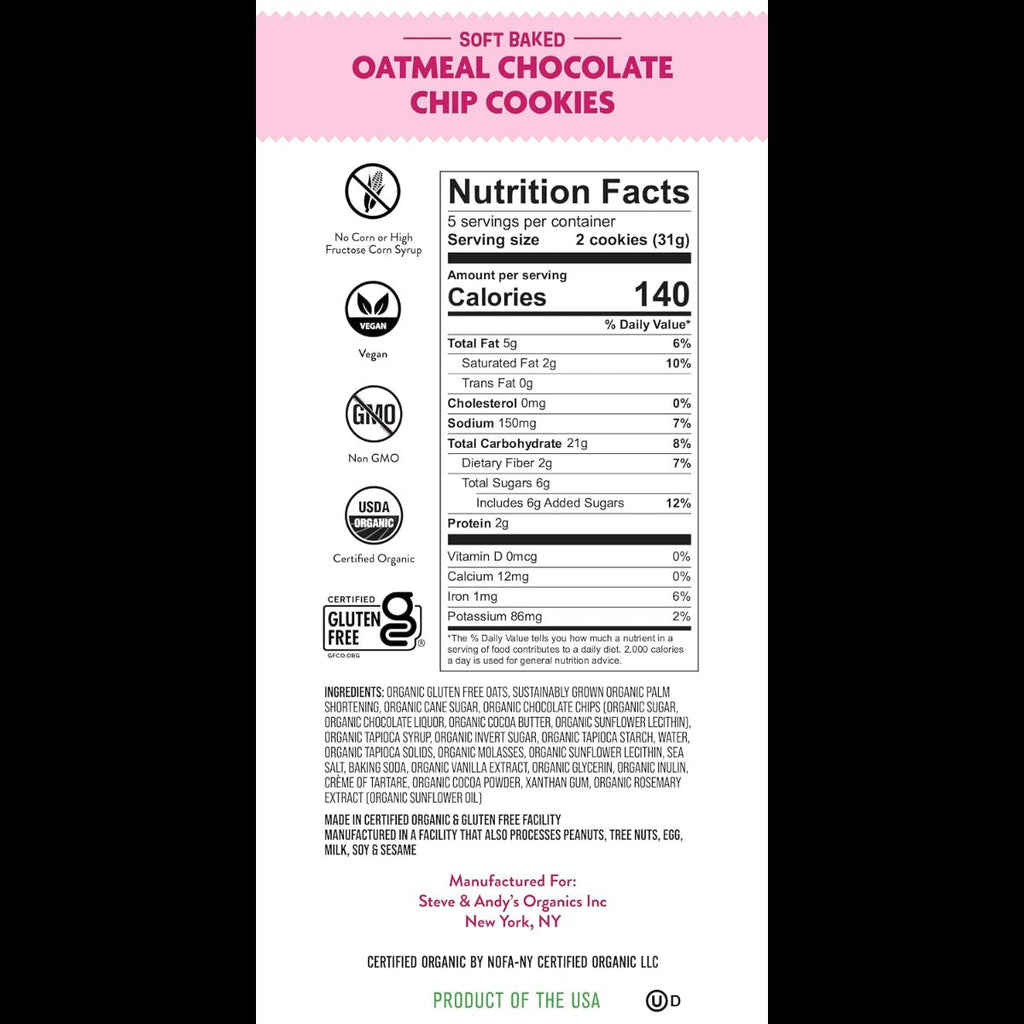 Organic Soft Baked Oatmeal Chocolate Chip Cookies