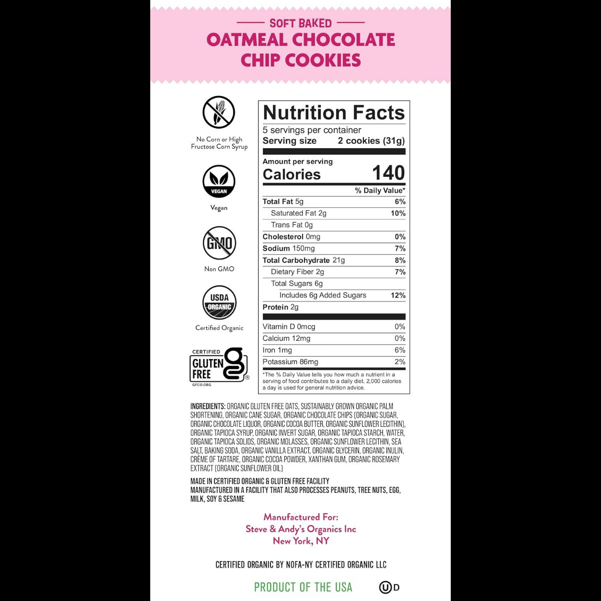 Organic Soft Baked Oatmeal Chocolate Chip Cookies