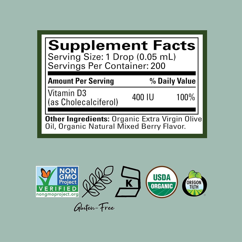 Organic Vitamin D3 Drops For Babies And Infants Natural Berry Flavor
