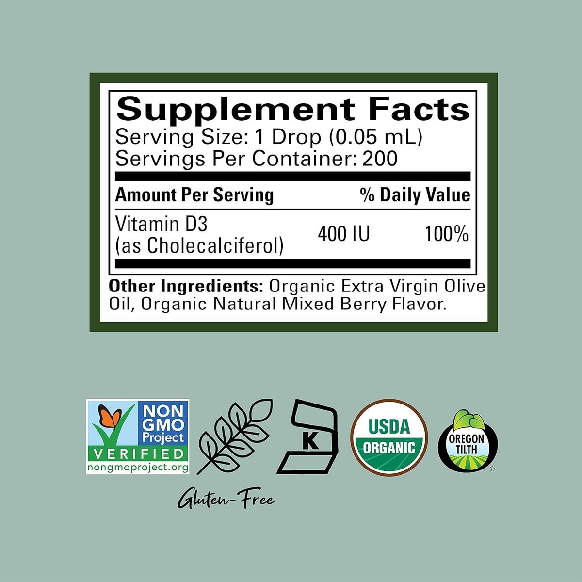 Organic Vitamin D3 Drops For Babies And Infants Natural Berry Flavor