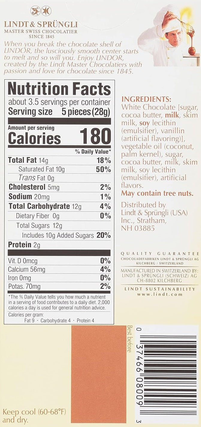Lindt Lindor White Chocolate Candy Truffle Bar