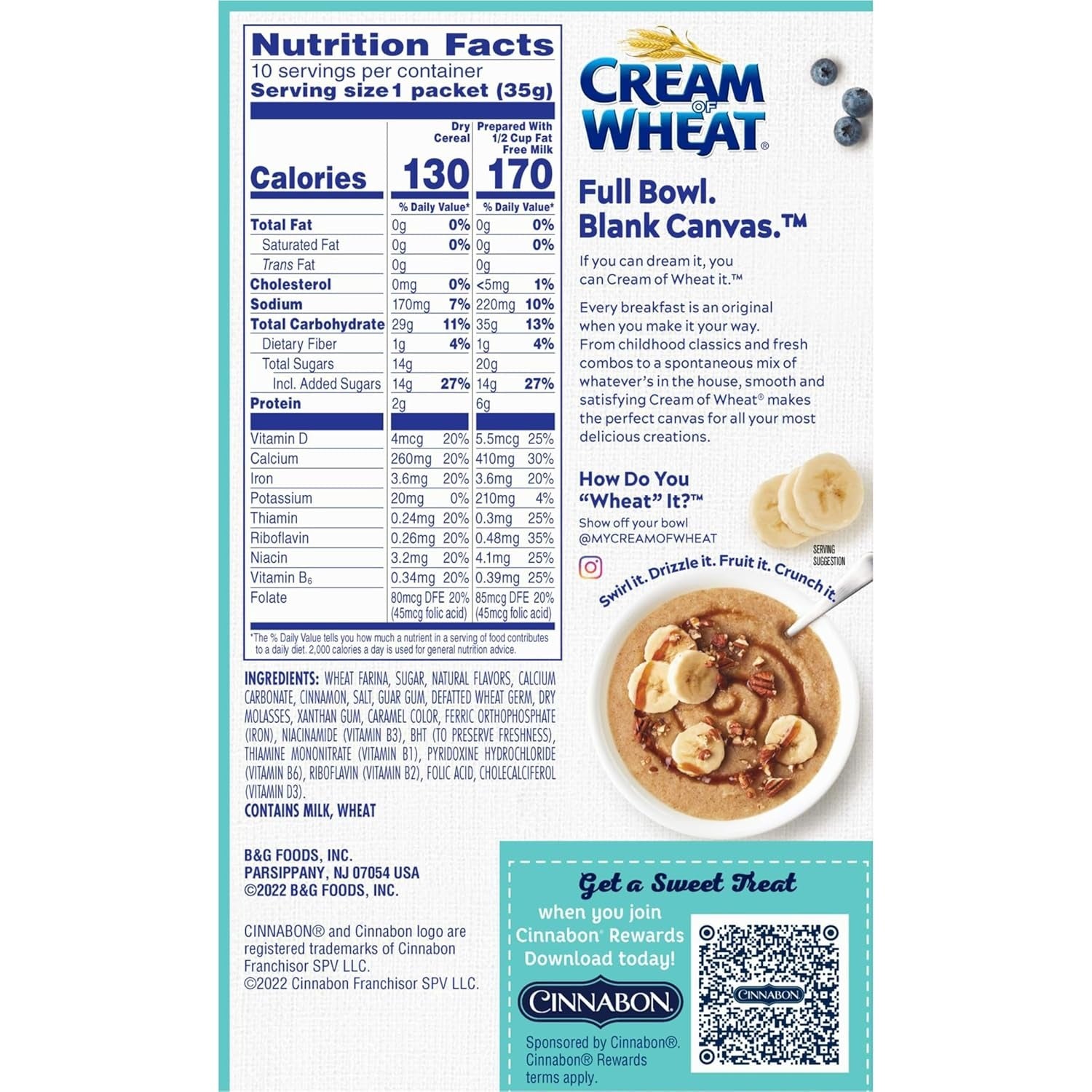 Instant Hot Cereal, Cinnabon Cinnamon Sugar (10 CT)