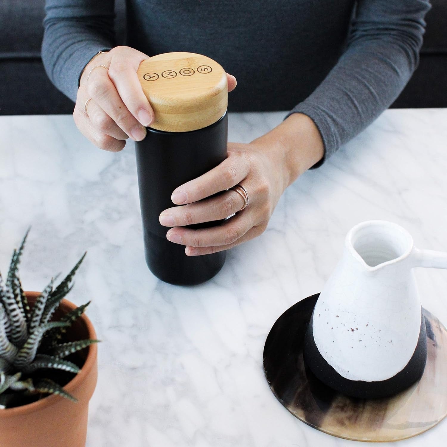 12oz Insulated Ceramic Mug With Bamboo Lid - Black