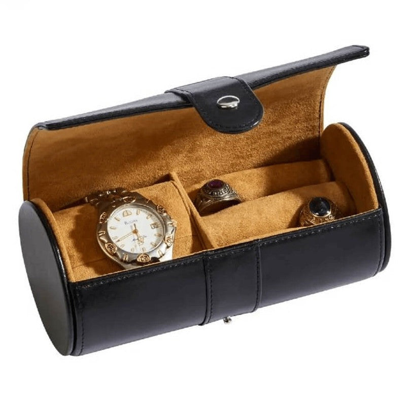 Black Leather Round Jewelry Case
