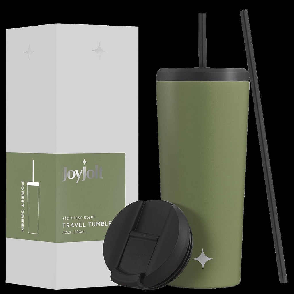 Vacuum Insulated Tumbler with Straw & Flip Lids (Green) 20oz
