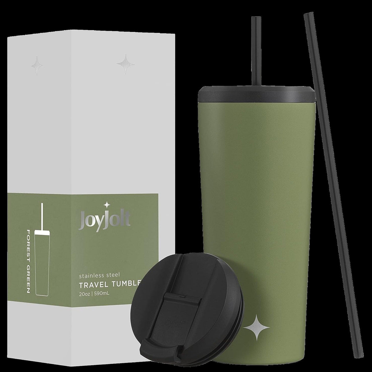 Vacuum Insulated Tumbler with Straw & Flip Lids (Green) 20oz
