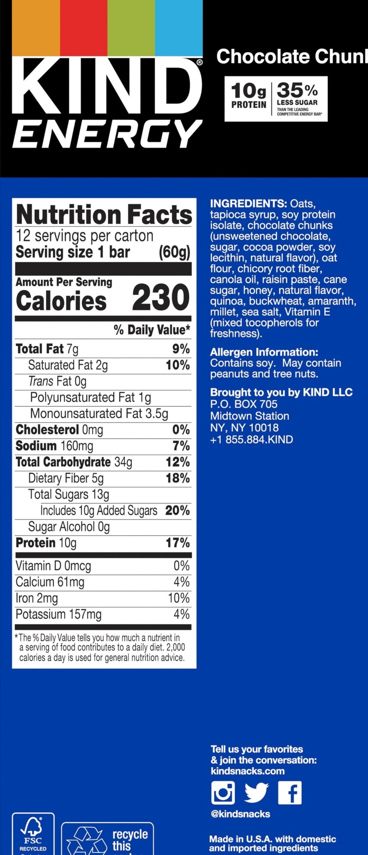 Chocolate Chunk Energy Bars (12 CT)