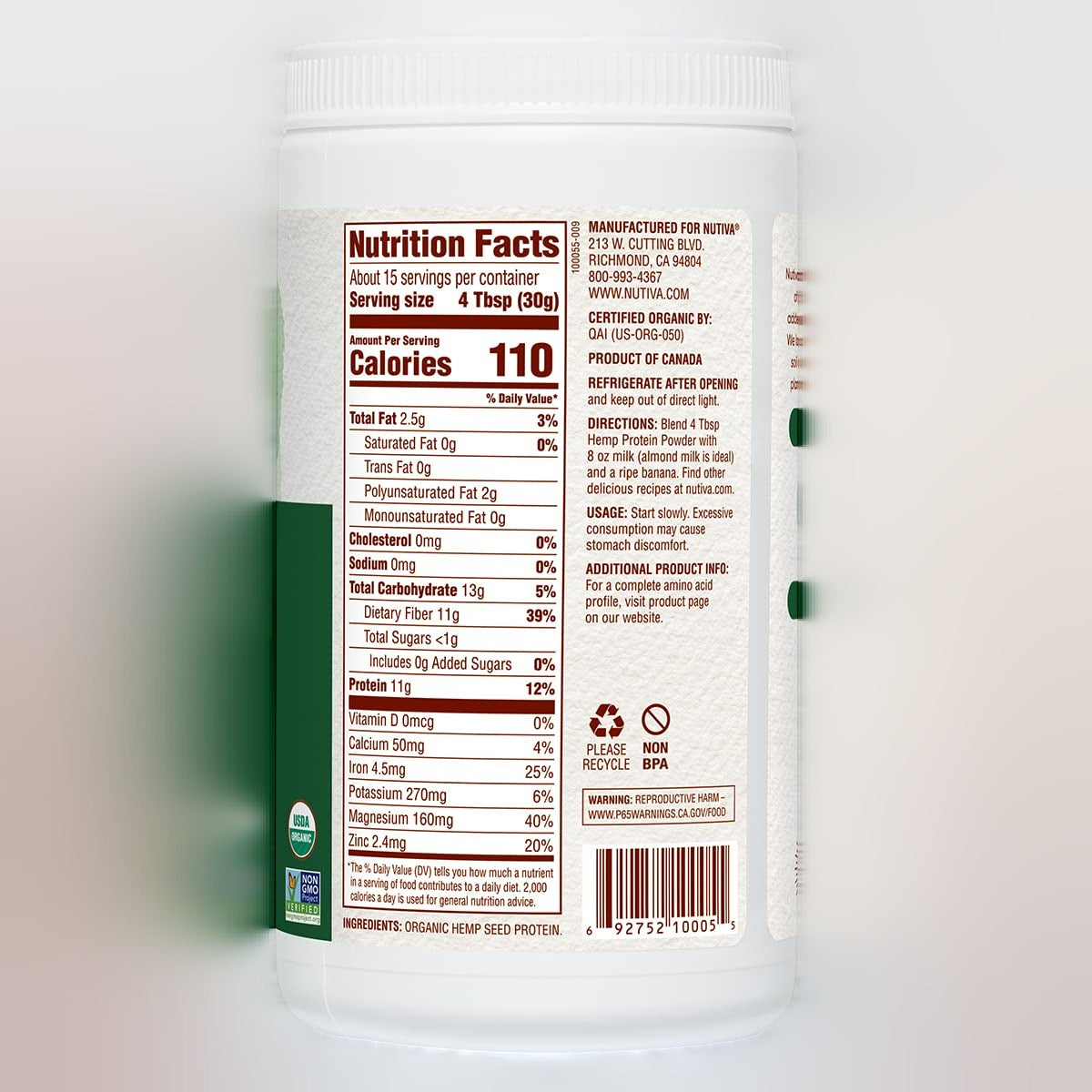 Organic Hemp Protein Hi-Fiber Powder