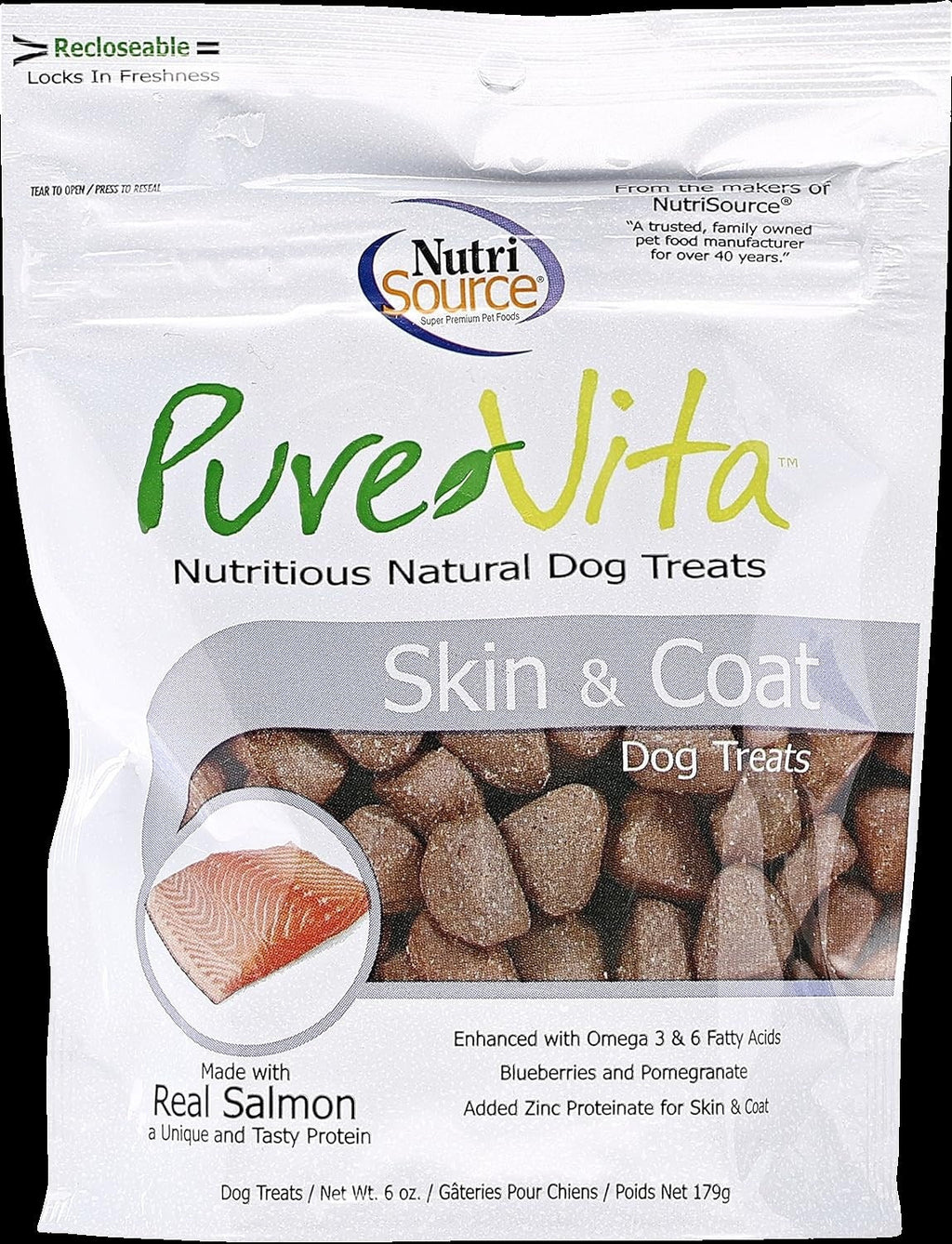 Pure Vita Skin & Coat Dog Treats - Made with Real Salmon