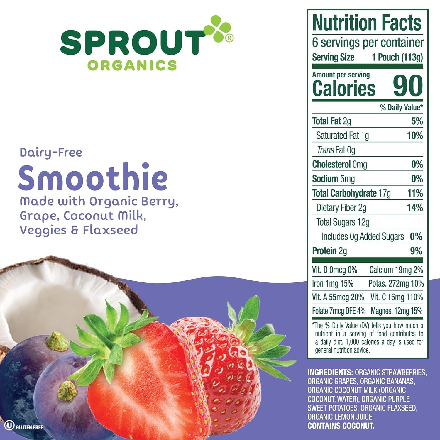 Dairy-Free Smoothie, Berry, Grape, Coconut Milk, Veggies & Flax Seed (12+ Months) (12 Pack)
