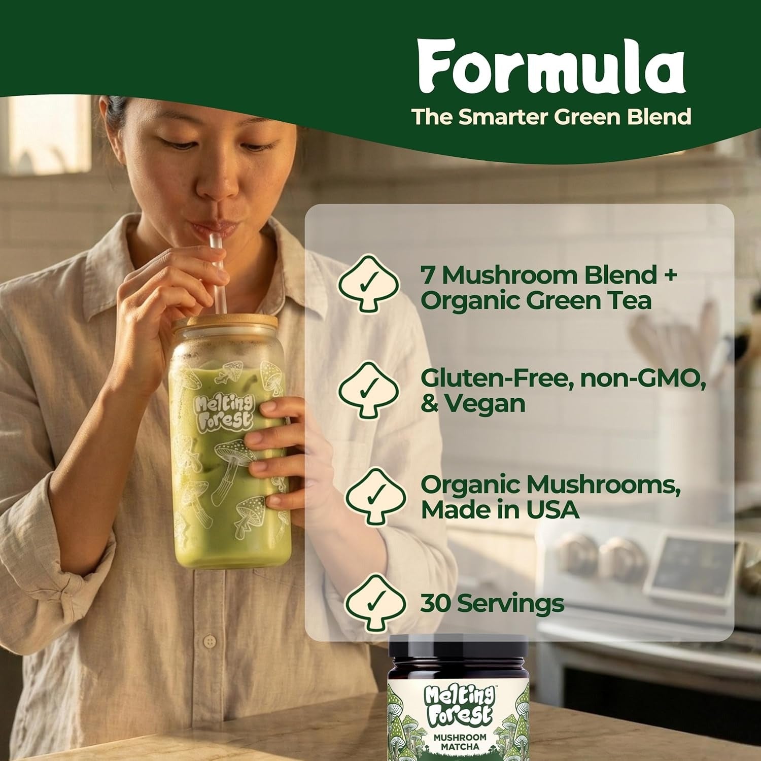 Functional Matcha with 7 Mushrooms, L-Theanine & Ashwagandha