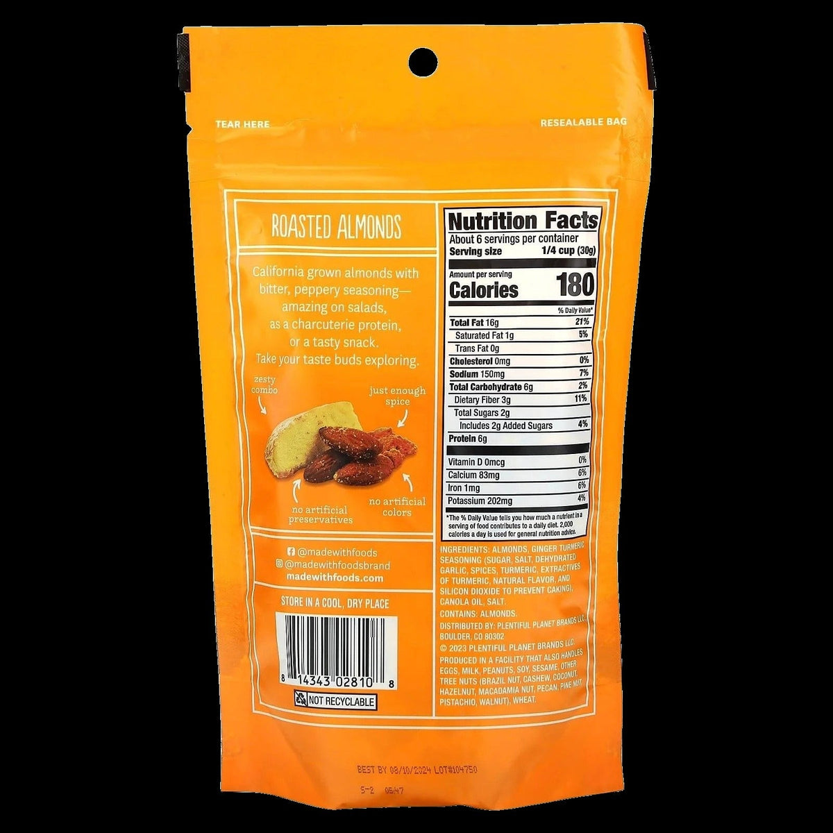 Ginger Turmeric Seasoned Roasted Almonds