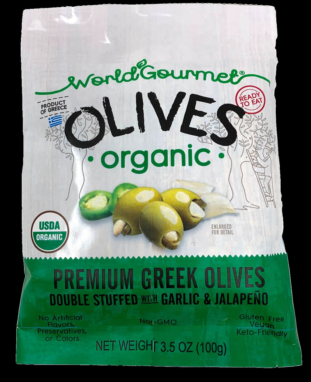 Organic Green Olives Double Stuffed with Jalapeno & Garlic