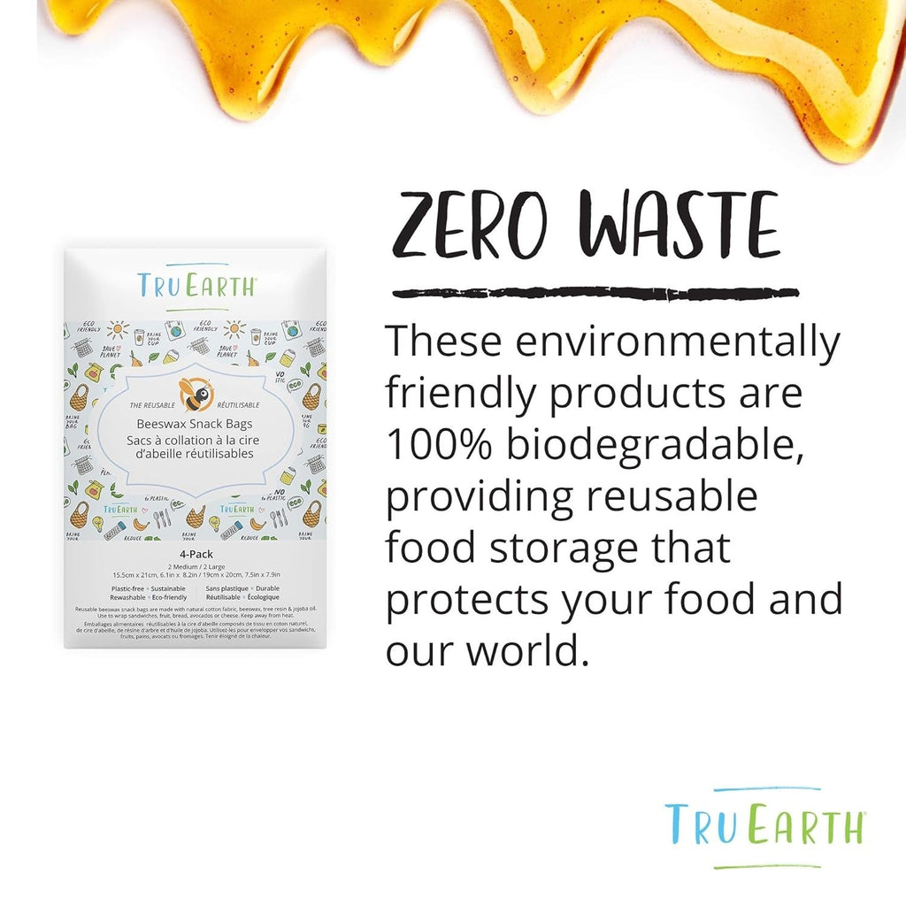 Beeswax Snack Bags 4 Pack - Contains 2 Medium & 2 Large Bags