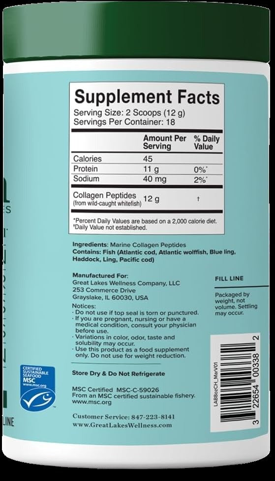 Sustainable Marine Collagen Peptides for Skin, Hair, Nails, Joints & Digestion - Unflavored