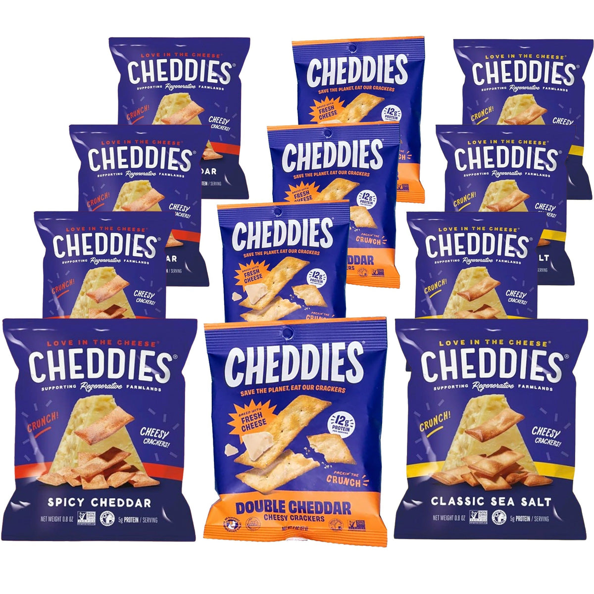 Variety Pack Classic Sea Salt, Double Cheddar, Spicy Cheddar Crackers (12 Snack Bags)