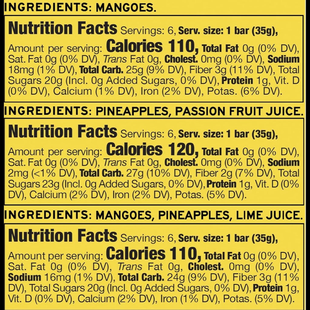Mix of 3 Premium Tropical Fruit Bars Variety Pack (18 CT)