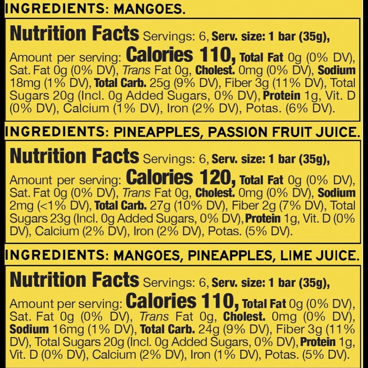 Mix of 3 Premium Tropical Fruit Bars Variety Pack (18 CT)